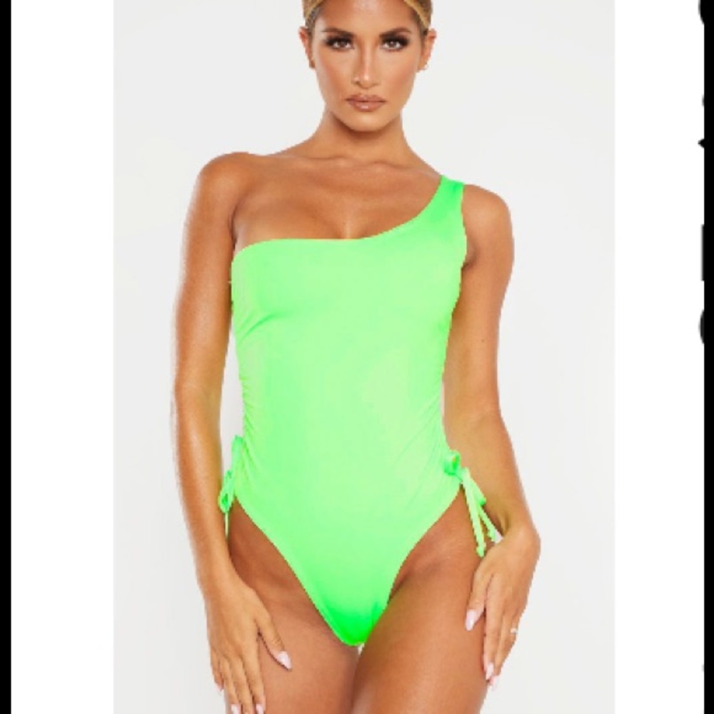 Neon green one shoulder Bathing suit